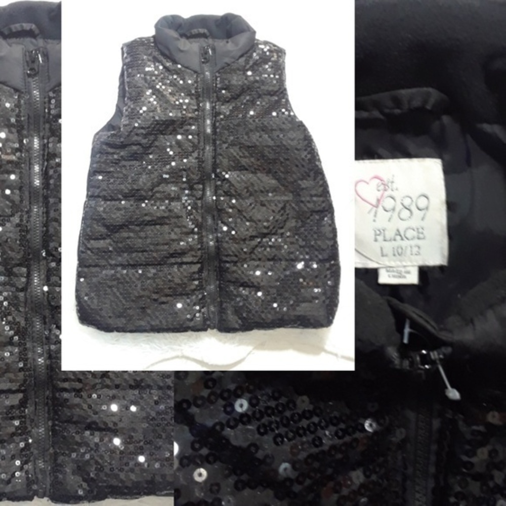 Children's Place Girl's Sequin Puffer Vest- Size L